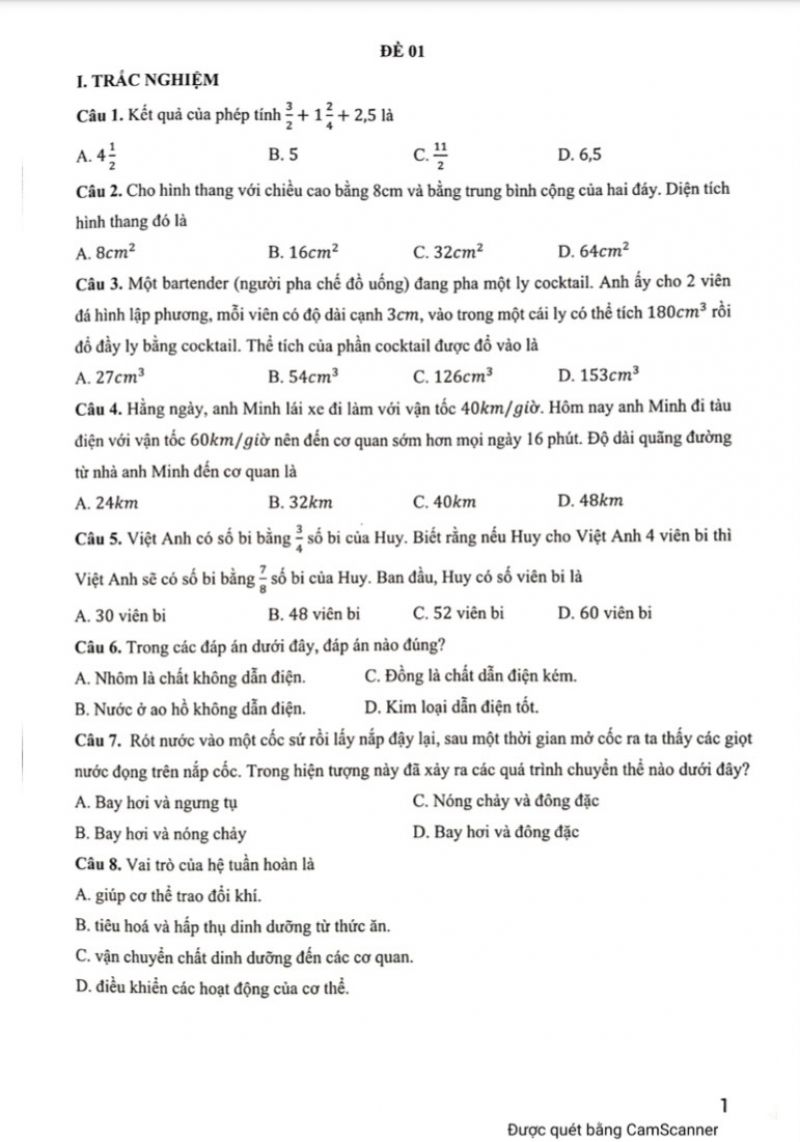 Tuyến tập một số đề thi m&ocirc;n To&aacute;n lớp 5 năm 2022