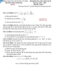 Đề kiểm tra giữa học kì II môn Toán lớp 9 Trường THCS NEWTON, quận Bắc Từ Liêm, Hà Nội năm 2016