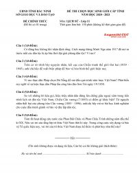 Đề thi chọn HSG cấp tỉnh môn Lịch Sử khối 11 tỉnh Bắc Ninh năm 2020