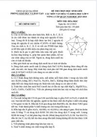 Đề thi chọn HSG môn Hóa Học lớp 9 quận Ba Đình, Hà Nội năm 2023