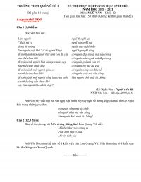 Đề thi chọn đội tuyển HSG môn Ngữ Văn khối 12 Trường THPT Quế Võ số 1 tỉnh Bắc Ninh năm 2021