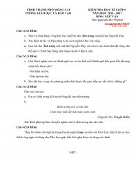 Đề kiểm tra học k&igrave; I m&ocirc;n Ngữ Văn lớp 9, huyện M&oacute;ng C&aacute;i, tỉnh Quảng Ninh năm 2016