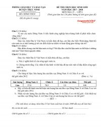 Đề thi chọn HSG môn Địa Lí lớp 8 huyện Trực Ninh, Nam Định năm 2017