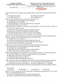 Đề khảo sát chất lượng THPT Quốc Gia môn Lịch Sử lớp 12 Trường THPT Nguyễn Viết Xuân tỉnh Vĩnh Phúc năm 2019