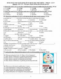 Đề dự đoán thi tuyển sinh vào lớp 10 THPT - TPHCM - Lần 7 và đáp án môn Anh Văn