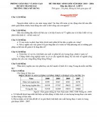 Đề thi chọn HSG môn Địa Lý lớp 9 Trường THCS Mỹ Hưng, huyện Thanh Oai, Hà Nội năm 2015