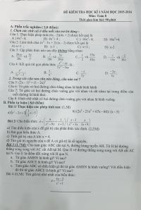 Đề kiểm tra cuối học kì I môn Toán lớp 8 năm 2015