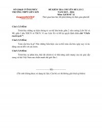 Đề kiểm tra chuy&ecirc;n đề lần 2 m&ocirc;n Lịch Sử lớp 12 Trường THPT Liễn Sơn tỉnh Vĩnh Ph&uacute;c năm 2016