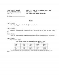 Đề kiểm tra học kì I môn Địa Lí khối 9 Trường THCS Bình Giang năm 2015