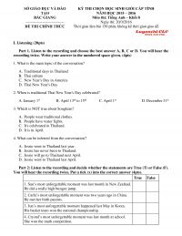 Đề thi chọn HSG m&ocirc;n Tiếng Anh lớp 8 tỉnh Bắc Giang năm 2016