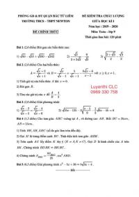 Đề kiểm tra chất lượng giữa học k&igrave; I m&ocirc;n To&aacute;n Trường THCS - THPT Newton, quận Bắc Từ Li&ecirc;m, H&agrave; Nội năm 2019