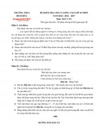 Đề kiểm tra chất lượng vào  lớp 10 THPT và đáp án môn Ngữ Văn Trường THPT Bích Hòa, huyện Thanh Oai, Hà Nội năm 2017