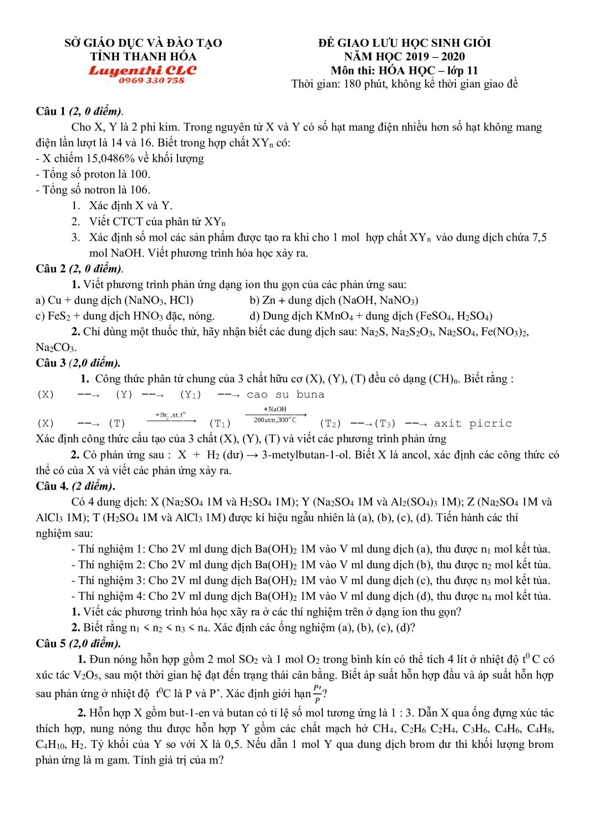 Đền giao lưu HSG m&ocirc;n H&oacute;a Học lớp 11 tỉnh Thanh H&oacute;a năm 2019