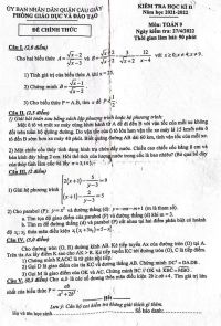 Đề kiểm tra học k&igrave; 2 m&ocirc;n To&aacute;n lớp 9 quận Cầu Giấy, H&agrave; Nội năm 2022
