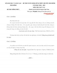 Đề thi tuyển sinh v&agrave;o lớp 10 THPT m&ocirc;n Ngữ Văn CHUY&Ecirc;N tỉnh Th&aacute;i B&igrave;nh năm 2019