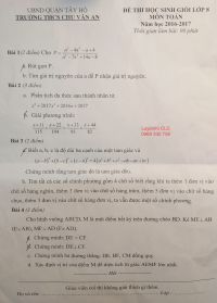 Đề thi HSG môn Toán lớp 8 Trường THCS Chu Văn An quận Tây Hồ, Hà Nội năm 2017