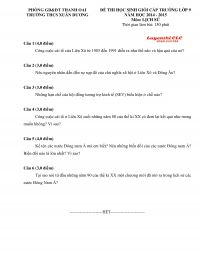 Đề thi chọn HSG m&ocirc;n Lịch Sử lớp 9 Trường THCS Xu&acirc;n Dương, huyện Thanh Oai, H&agrave; Nội năm 2014