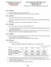 Đề thi chọn HSG m&ocirc;n Địa L&yacute; lớp 11 tỉnh Th&aacute;i Nguy&ecirc;n năm 2020