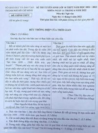 Đề thi tuyển sinh vào lớp 10 THPT môn Ngữ Văn Thành phố Hồ Chí Minh năm 2022