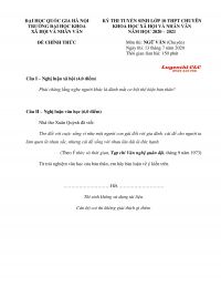 Đề thi tuyển sinh vào lớp 10 THPT CHUYÊN môn Ngữ Văn Trường Đại học Khoa học Xã hội và Nhân văn năm 2020