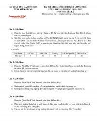 Đề thi chọn HSG môn Địa Lí lớp 9 tỉnh Kiên Giang năm 2012