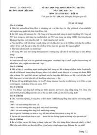 Đề thi chọn HSG môn Sinh học lớp 10 Trường THPT Liên Sơn tỉnh Vĩnh Phúc năm 2023