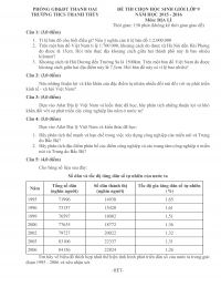 Đề thi chọn HSG môn Địa Lí lớp 9 Trường THCS Thanh Thùy huyện Thanh Oai Hà Nội năm 2015