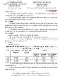 Đề kiểm tra sát hạch lần 1 và đáp án môn Địa Lý Trường THPT Thuận Thành số 2 tỉnh Bắc Ninh năm 2015