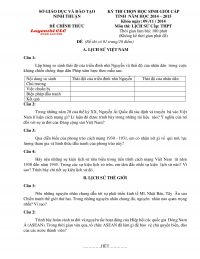 Đề thi chọn HSG môn Lịch Sử cấp THPT tỉnh Ninh Thuận năm 2014