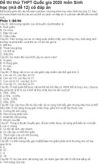 Đề thi thử THPT Quốc Gia 2020 Môn Sinh học mã đề 12 có đáp án