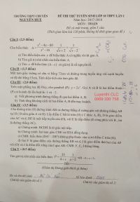 Đề thi thử tuyển sinh vào lớp 10 THPT môn Toán lần 1 Trường THPT Nguyễn Huệ, Hà Nội năm 2017