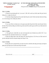 Đề thi chọn HSG cấp th&agrave;nh phố m&ocirc;n Lịch Sử lớp 9 v&agrave; đ&aacute;p &aacute;n tỉnh Bắc Giang năm 2016