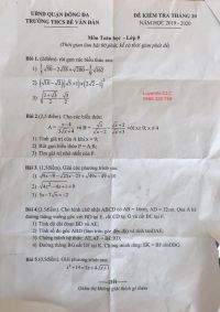 Đề kiểm tra tháng 10 môn Toán 9 Trường THCS Bế Văn Đàn, quận Đống Đa năm 2019