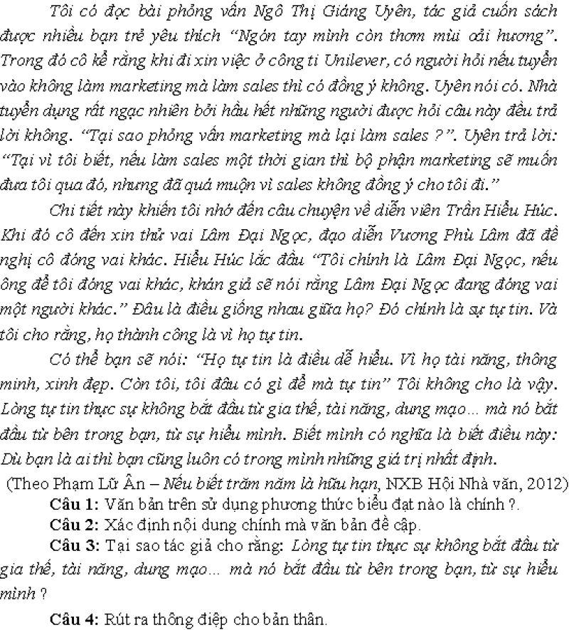 Đề thi học kì I môn Ngữ Văn lớp 12 Trường THPT Cảm Nhân tỉnh Yên Bái năm 2017