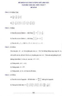 Đề khảo sát chất lượng giữa học kì I môn Toán lớp 7 năm 2021. Đề số 05