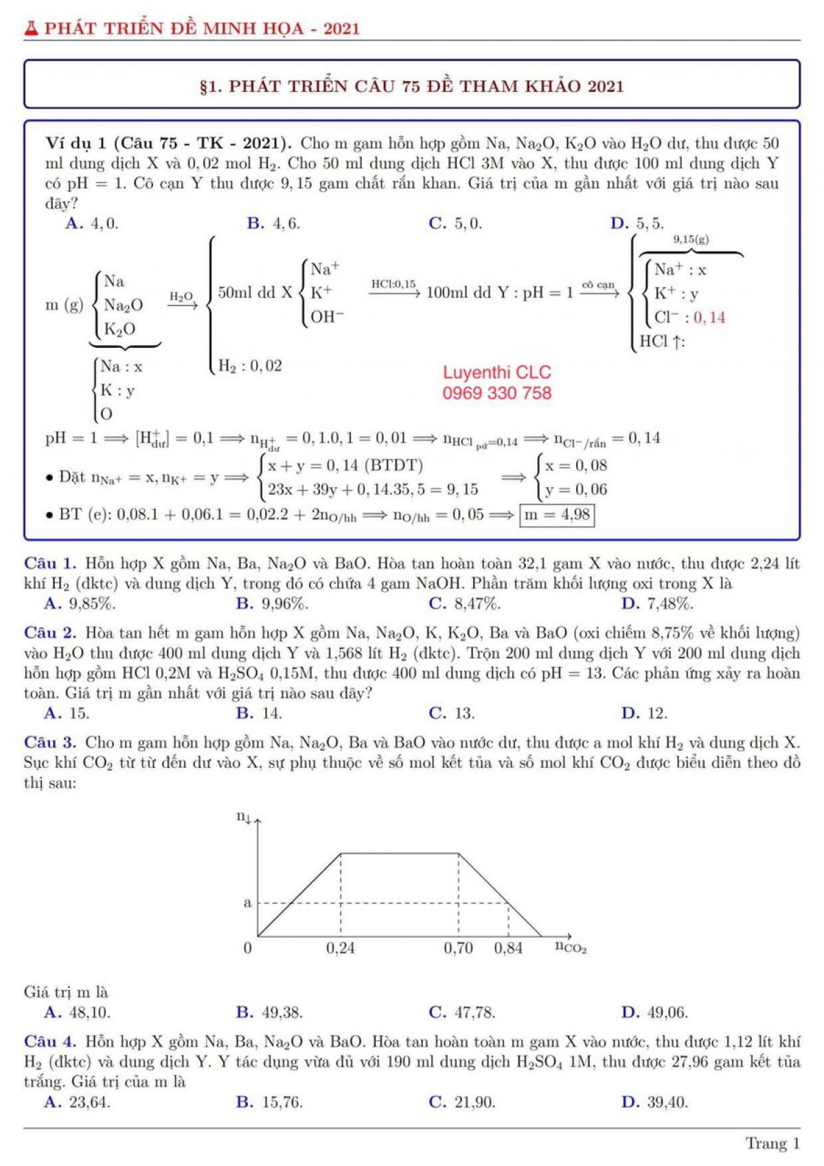 Tổng hợp các câu hỏi đề minh họa môn Hóa Học năm 2021
