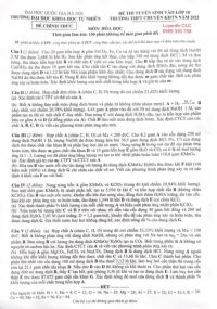 Đề thi tuyển sinh vào lớp 10 môn Hóa Học Trường THPT CHUYÊN KHTN Hà Nội năm 2021