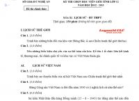 Đề thi chọn học viên giỏi tỉnh lớp 12 môn Lịch Sử tại Nghệ An năm 2012