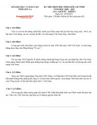 Đề thi chọn HSG môn Lịch Sử khối 9 tỉnh Sơn La năm 2021