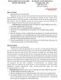 Đề thi thử tuyển sinh vào lớp 10 THPT môn Ngữ Văn Trường THCS Bồ Đề, quận Long Biên, Hà Nội năm 2020