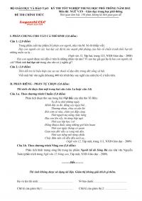 Đề thi tốt nghiệp THPT v&agrave; đ&aacute;p &aacute;n m&ocirc;n Ngữ Văn năm 2012