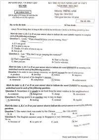 Đề thi tuyển sinh v&agrave;o lớp 10 THPT m&ocirc;n Tiếng Anh tại H&agrave; Nội năm 2022