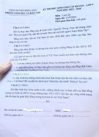 Đề thi HSG môn Lịch Sử lớp 9 huyện Đông Anh, Hà Nội năm 2023