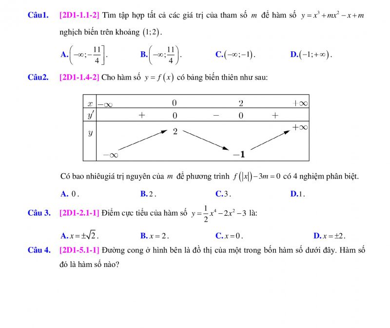 Đề khảo sát chất lượng giữa kì và đáp án môn Toán lớp 12