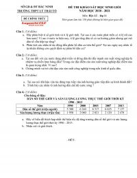 Đề thi khảo s&aacute;t HSG m&ocirc;n Địa L&yacute; lớp 11 Trường THPT L&yacute; Th&aacute;i Tổ tỉnh Bắc Ninh năm 2020
