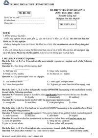 Đề thi thử tuyển sinh v&agrave;o lớp 10 m&ocirc;n Tiếng Anh Trường THCS &amp; THPT Lương Thế Vinh năm 2023