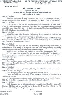 Đề thi chọn HSG lớp 12 cấp tỉnh môn Lịch Sử tỉnh Đồng Tháp năm 2017