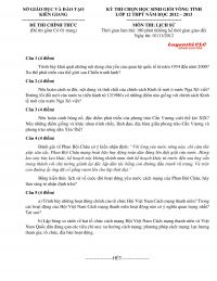 Đề thi chọn HSG môn Lịch Sử lớp 12 THPT tỉnh Kiên Giang năm 2012
