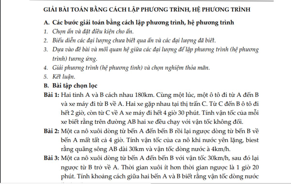 Giải bài toán bằng cách lập phương trình, hệ phương trình