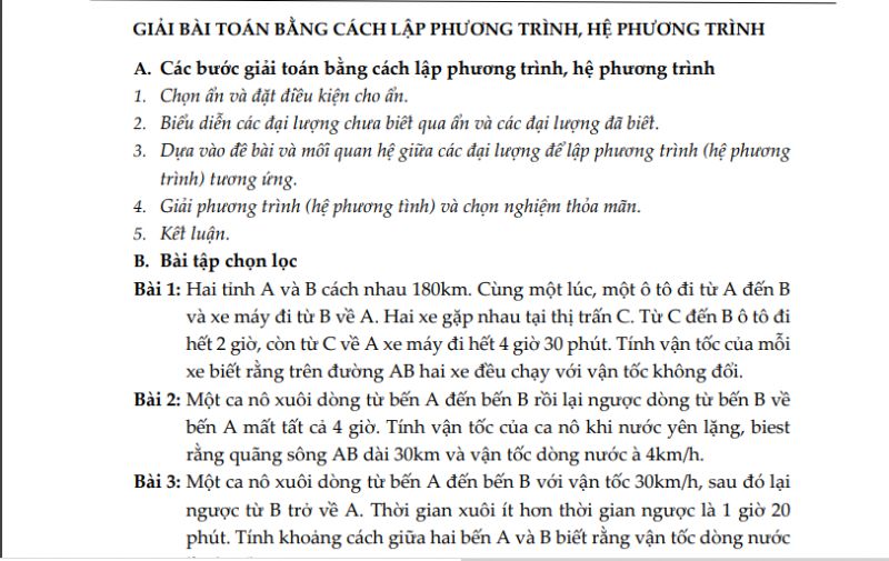 Giải bài toán bằng cách lập phương trình, hệ phương trình
